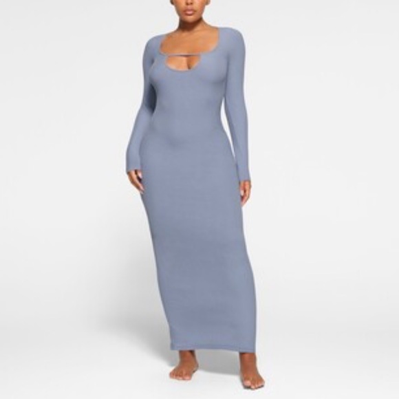 ✨ SKIMS Soft Lounge Long Sleeve Keyhole Dress ✨ Sz. 2X | Color: Slate | NWT - Picture 1 of 5